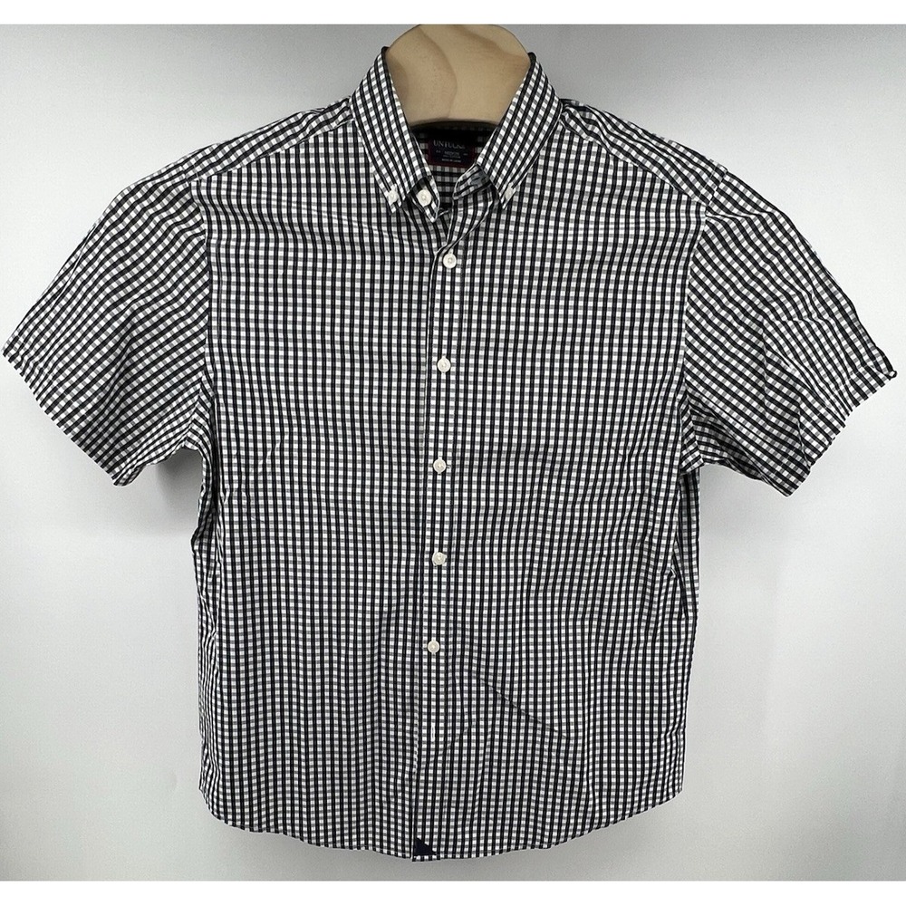 Untuckit Button Front Shirt Censio Wrinkle Free Medium Cotton Black White Check